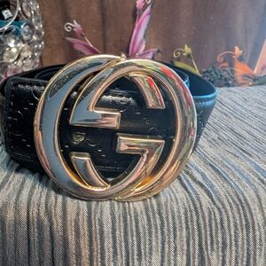 Black Belt with Gold GG Buckle